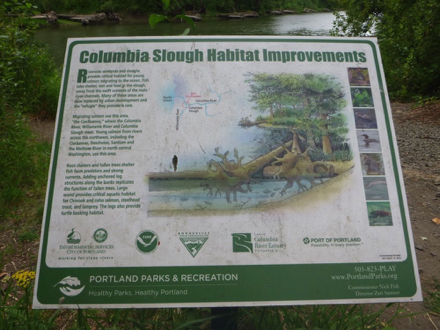 Sign - Columbia Slough Habitat Information - support agencies - Portland Parks & Rec - portlandparks.org